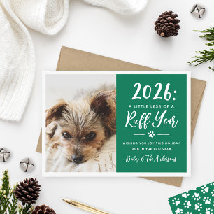 Tarjeta Festiva Foto de perro divertida verde de 2022 en Ruff Year