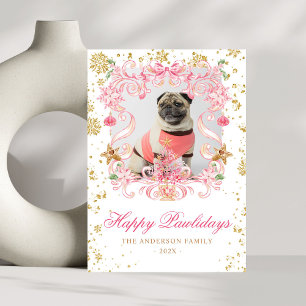 Tarjeta Festiva Foto de perro Felices Pawlidays Escudo de Navidade