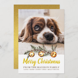 Tarjeta Festiva Foto de perro: Feliz Navidad, Relieve metalizado d