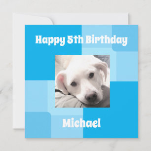 Tarjeta Festiva Foto de perro lindo 5 cumpleaños azul