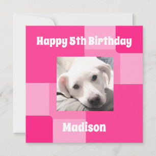 Tarjeta Festiva Foto de perro lindo 5 cumpleaños Rosa