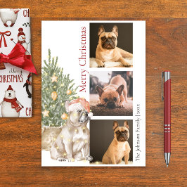 Tarjeta Festiva Foto de perro Mascota de Bulldog y árbol de Navida