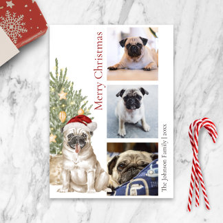 Tarjeta Festiva Foto de perro Mascota de cerdo con leche y árbol d