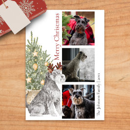 Tarjeta Festiva Foto de perro Mascota Schnauzer y Christmas Tree