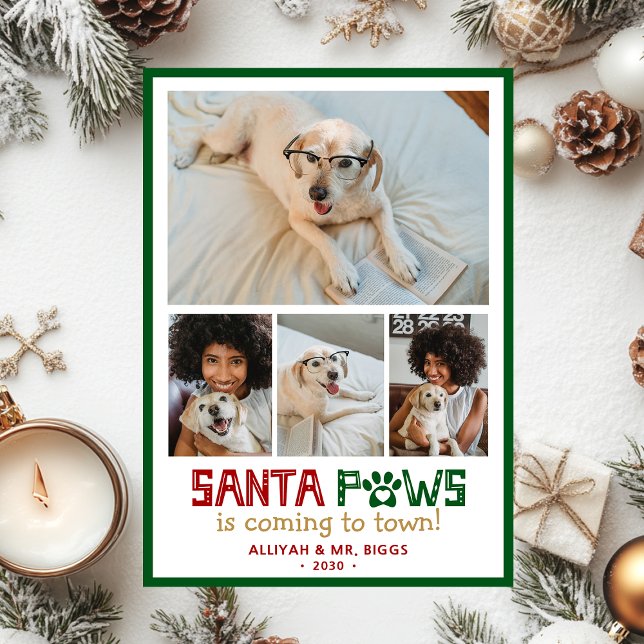 Tarjeta Festiva Foto de perro Santa Paws (Subido por el creador)