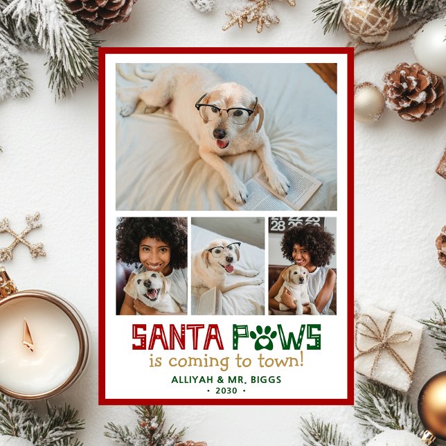 Tarjeta Festiva Foto de perro Santa Paws (Subido por el creador)