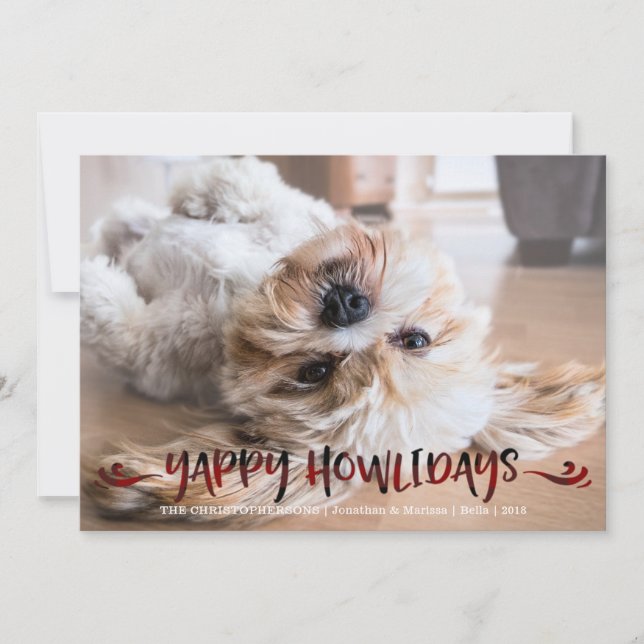 Tarjeta Festiva Foto de perro | YAPPY HOWLIDAYS | Red and Black Ov (Anverso)