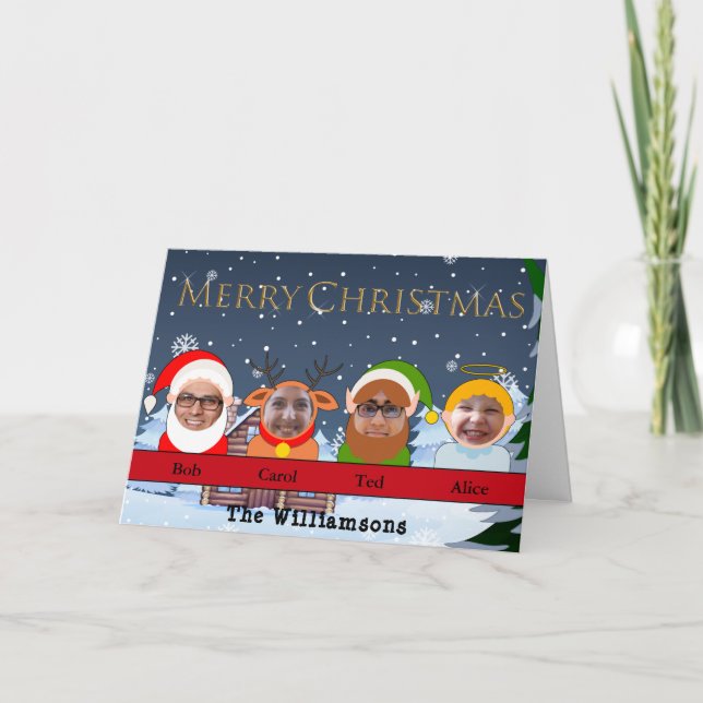 Tarjeta Festiva Foto de personajes de su familia como Navidades (Anverso)