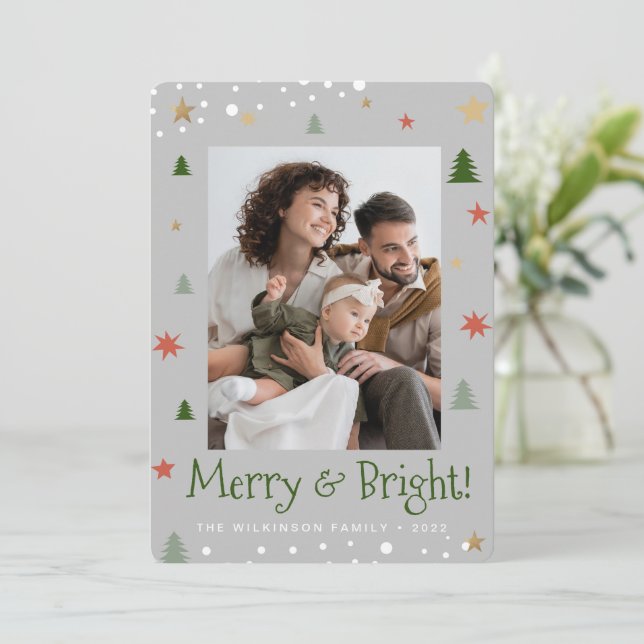 Tarjeta Festiva Foto de Personalizado de Navidades merry y brillan (Anverso de pie)