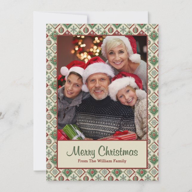 Tarjeta Festiva Foto de Personalizado de patrón de Navidades con t (Anverso)