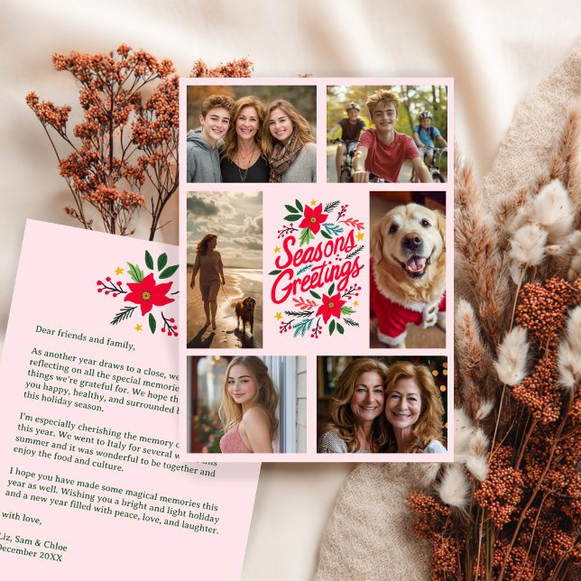 TARJETA FESTIVA FOTO DE PERSONALIZADO DIVIDIDO A MANO DE TEMPORADA (SEASONS GREETINGS Hand-Drawn CUSTOM 6 PHOTO Collage Holiday Card
)