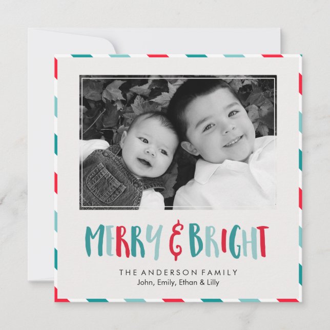 Tarjeta Festiva Foto de Personalizado "Merry and Bright" (Anverso)