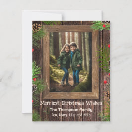 Tarjeta Festiva Foto de Personalizado Pine Tree Rustic Wood