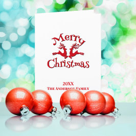 Tarjeta Festiva Foto de Personalizado rojo Feliz reno navideño