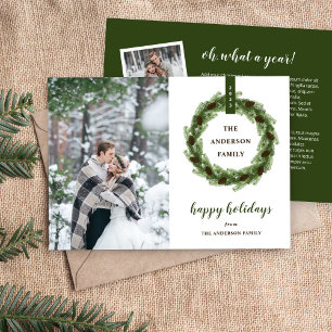 Tarjeta Festiva Foto de Pine Wreath Happy Holidays