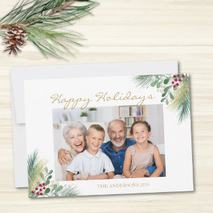 Tarjeta Festiva Foto de Pino y Bayas Felices Fiestas