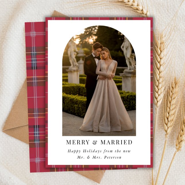 Tarjeta Festiva Foto de Plaid Arch Navidades recién casados Merry  (Subido por el creador)
