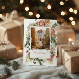 Tarjeta Festiva Foto de Plaid Costero Floral Botánico