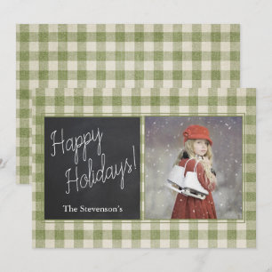 Tarjeta Festiva Foto de Plaid de Búfalo Felices Fiestas Personaliz