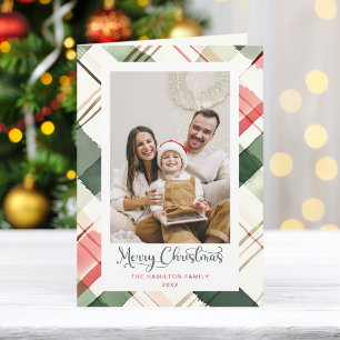 Tarjeta Festiva Foto de Plaid Navideño en Acuarela Festiva