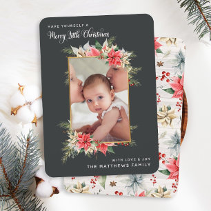 Tarjeta Festiva Foto de Poinsettia Merry Pequeños Navidades