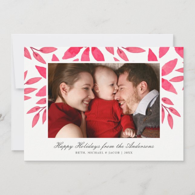 Tarjeta Festiva Foto de Poinsettia pintada a mano por navidades (Anverso)