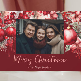 Tarjeta Festiva Foto de Poinsettia Roja Cristiana