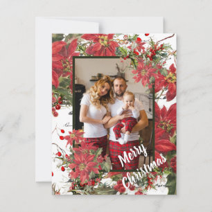 Tarjeta Festiva Foto de poinsettia y acebo