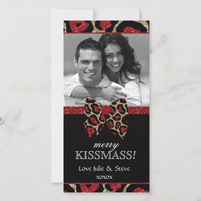 Tarjeta Festiva Foto de Purpurina de leopardo en festividad de Año (Anverso)