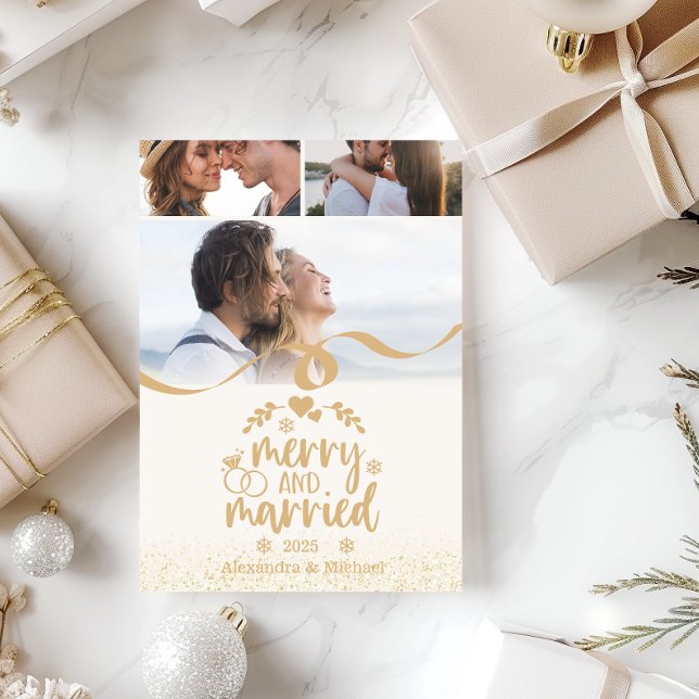 Tarjeta Festiva Foto de Purpurina de Merry and Married Gold (Subido por el creador)