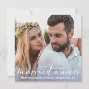 Tarjeta Festiva Foto de recién casados casados y alegres con ombre
