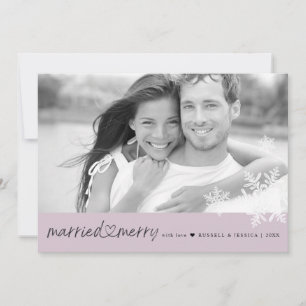 Tarjeta Festiva Foto de recién casados casados y alegres plana