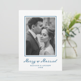 Tarjeta Festiva Foto de recién casados elegante Feliz y Casado Laz