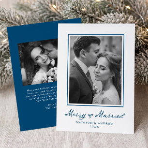 Tarjeta Festiva Foto de recién casados elegante Feliz y Casado Laz