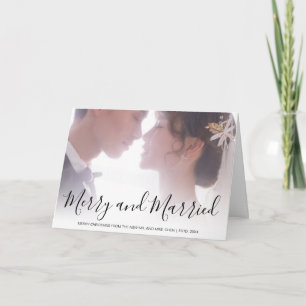 Tarjeta Festiva Foto de recién casados en blanco y negro elegante