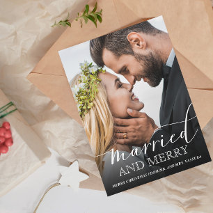 Tarjeta Festiva Foto de recién casados moderna Casados y alegres