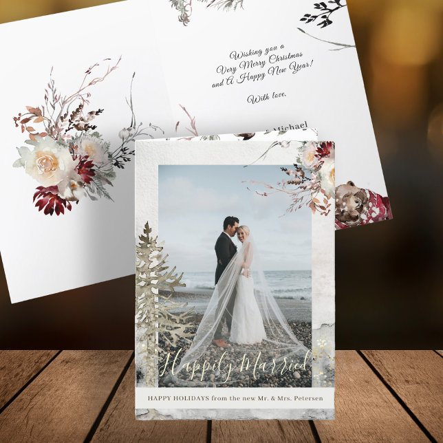Tarjeta Festiva Foto de recién casados Navidades felizmente casado (Subido por el creador)
