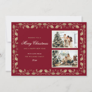 Tarjeta Festiva Foto de Red and Gold Holly