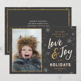 Tarjeta Festiva Foto de Relieve metalizado de Love and Joy Faux