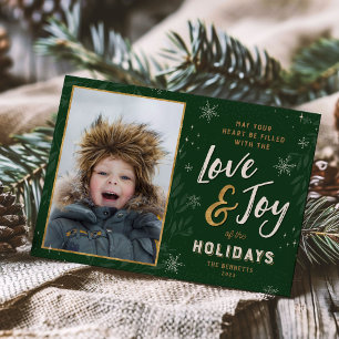 Tarjeta Festiva Foto de Relieve metalizado de Love and Joy Faux