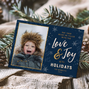 Tarjeta Festiva Foto de Relieve metalizado de Love and Joy Faux