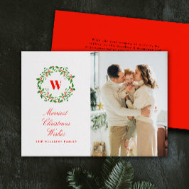 Tarjeta Festiva Foto de retrato de monograma de vintage navideña