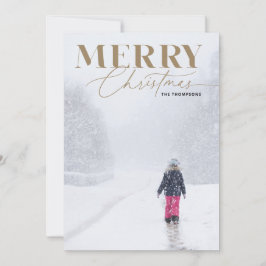 Tarjeta Festiva Foto de retrato de Navidades del Serif Gold Merry 
