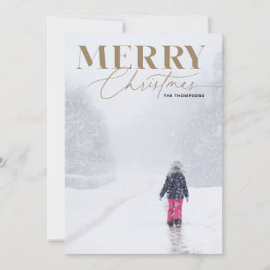 Tarjeta Festiva Foto de retrato de Navidades del Serif Gold Merry