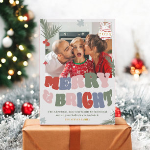 Tarjeta Festiva Foto de Retro Trendy Fun Merry & Bright Navidades