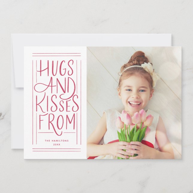 Tarjeta Festiva Foto de San Valentín de abrazos y besos con letras (Anverso)