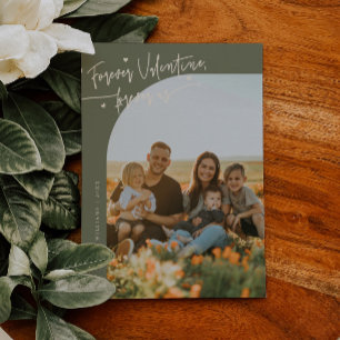 Tarjeta Festiva Foto de San Valentín de guión Sage Verde para Siem
