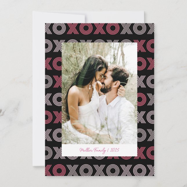 Tarjeta Festiva Foto de San Valentín de la familia XOXO moderna (Anverso)