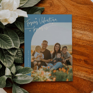 Tarjeta Festiva Foto de San Valentín Forever Us Script Denim Blue