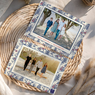 Tarjeta Festiva Foto de Santa Toile Navidades Azules